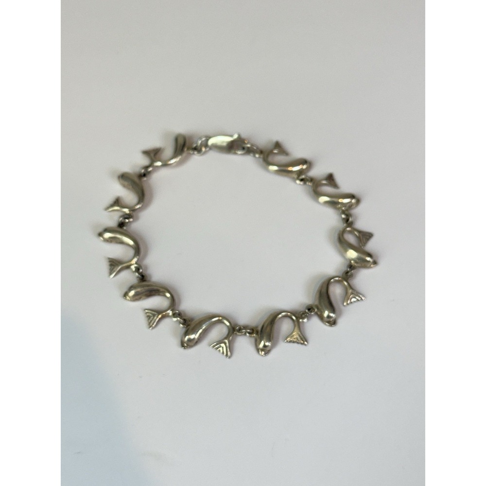 Vintage Sterling Silver 925 Dolphin Link Bracelet 19.7g Figural Ocean Jewelry